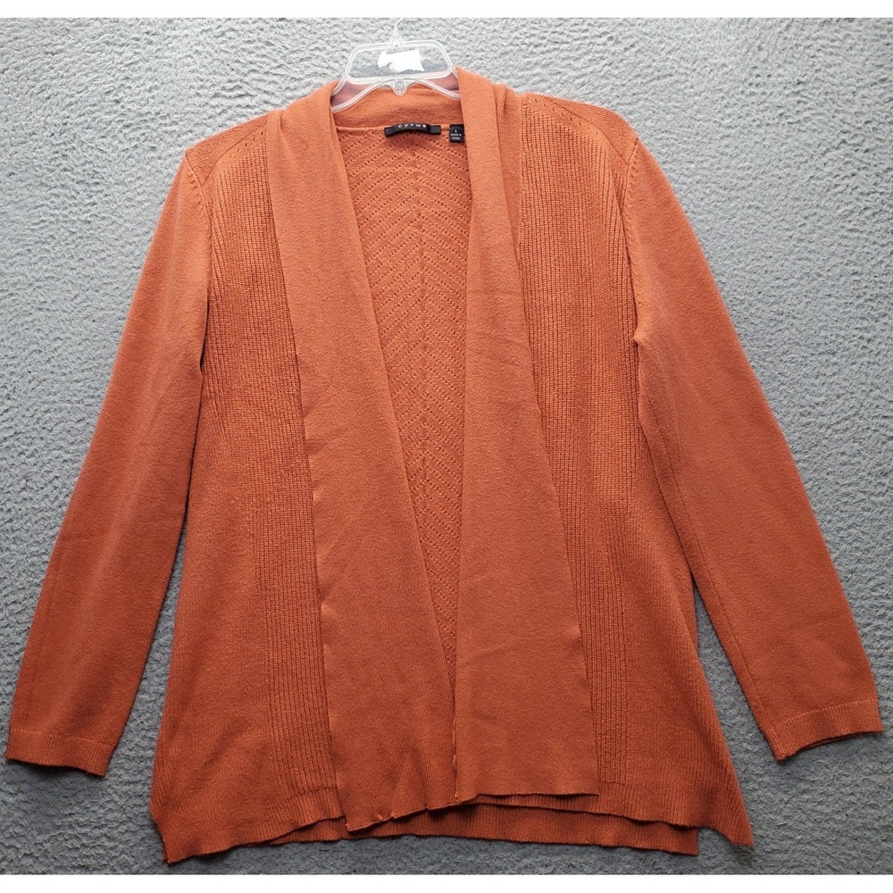 Cyrus Cardigan Sweater Womens Large Orange Knit Long Sleeve Side Slit Open Front